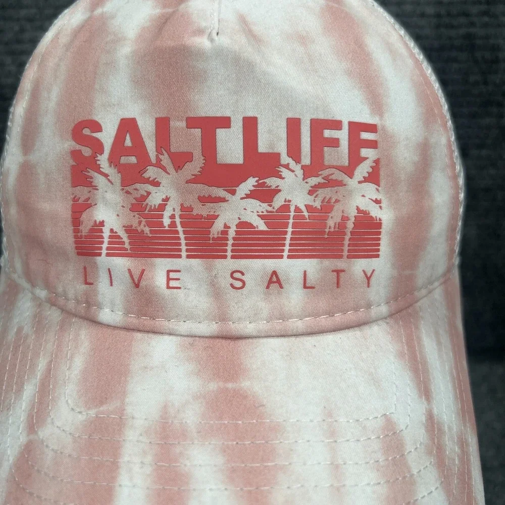 Salt Life Hat Cap Womens Adult White Pink Snap Back Trucker Mesh Live Salty OSFM